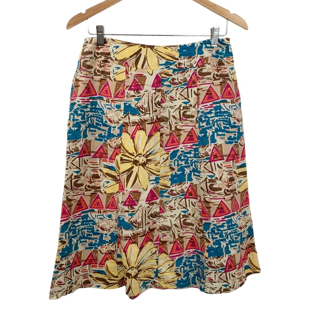 Choices 100% Linen Floral Tropical Tan Aline Skirt S